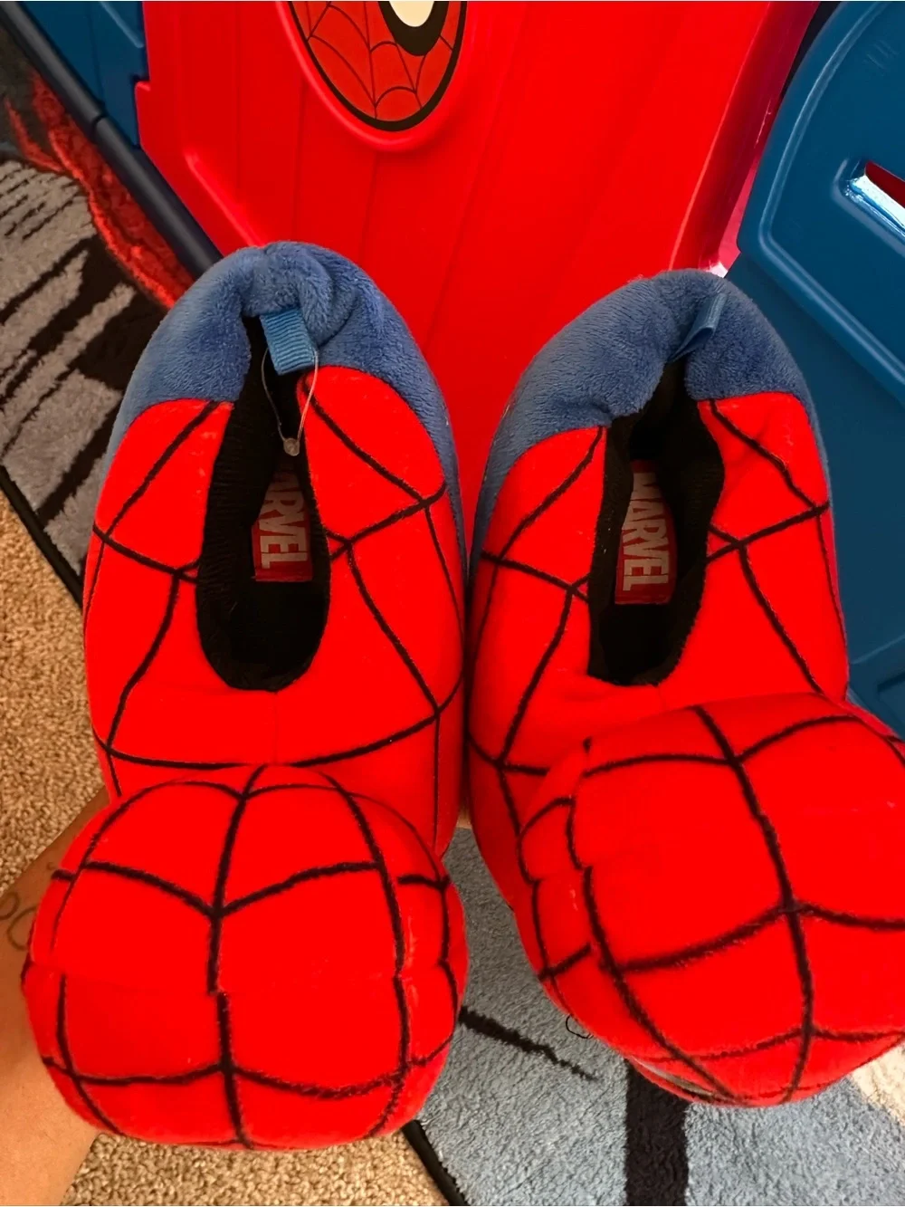 Spiderman Red & Black Plush Kids Slippers